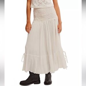 Free People Prairie Convertible White Skirt SIZE XL 100% COTTON relaxed flowy